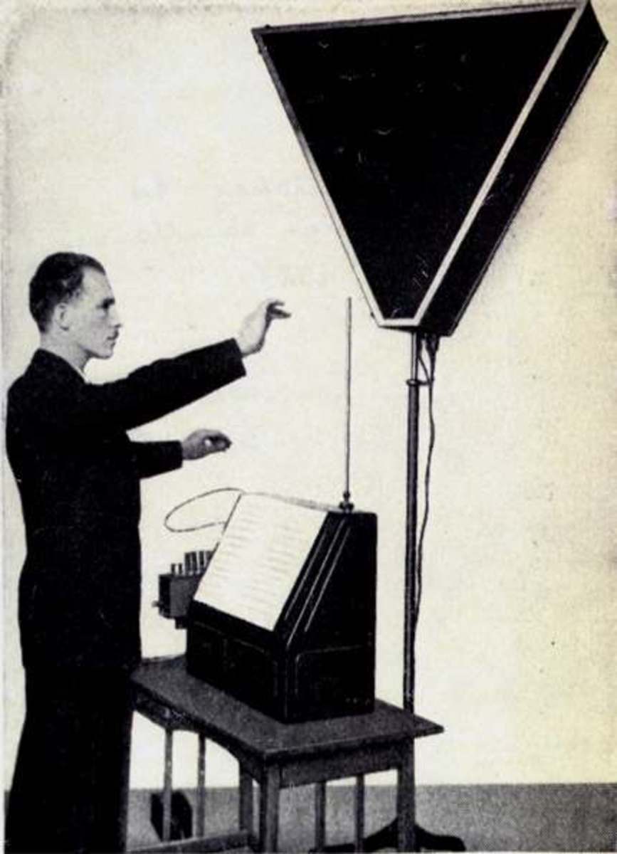 Leon Theremin playing his instrument in an undated photo.