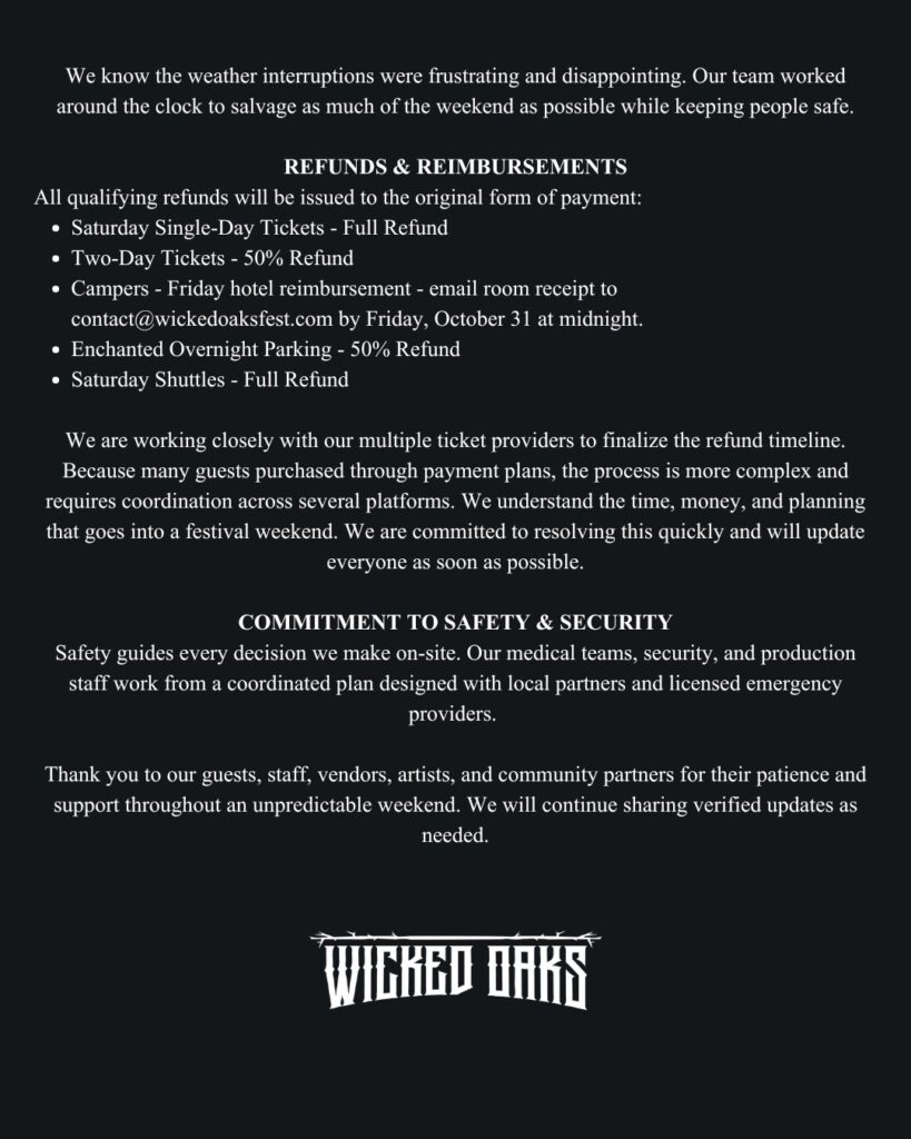 Wicked Oaks 2025 Official Statement